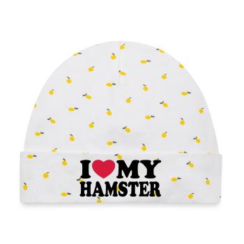 I love my hamster - Ich liebe mein Hamster - Baby Premium Organic Mütze - Weiß/Zitronengelb - Vorne