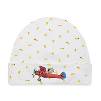 Knuffiger Löwe im Flugzeug - Baby Premium Organic Mütze - Weiß/Zitronengelb - Vorne