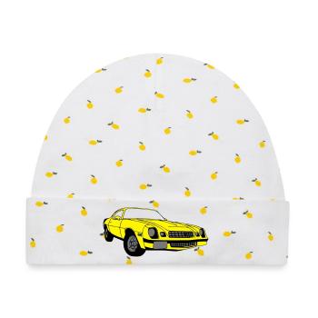 CamaroV8,Muscle-Car,Werkstatt,Garage,Auto,(25) - Baby Premium Organic Mütze - Weiß/Zitronengelb - Vorne