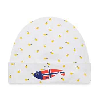 Gummifisch Norwegen für Angler in Fjord und Meer - Baby Premium Organic Mütze - Weiß/Zitronengelb - Vorne