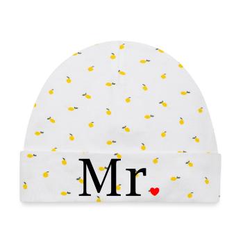 Mr T-Shirt Hochzeit Geschenk Ehemann Bräutigam Her - Baby Premium Organic Mütze - Weiß/Zitronengelb - Vorne