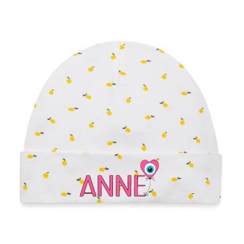 Anne mit Nazar Luftballon - Baby Premium Organic Mütze - Weiß/Zitronengelb - Vorne