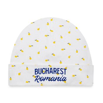 Bucharest Romania Handlettering - Baby Premium Organic Mütze - Weiß/Zitronengelb - Vorne