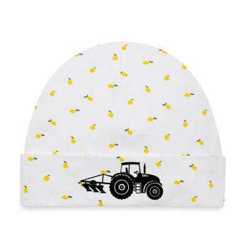 Traktor mit Pflug-Logo-Bauernhof - Baby Premium Organic Mütze - Weiß/Zitronengelb - Vorne