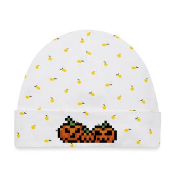 Pixel Kürbis Retro 8Bit Design - Baby Premium Organic Mütze - Weiß/Zitronengelb - Vorne