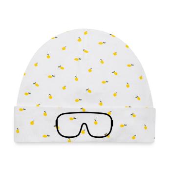 Brille Skibrille Icon Umriss - Baby Premium Organic Mütze - Weiß/Zitronengelb - Vorne