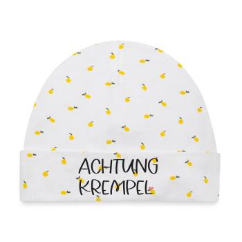ACHTUNG KREMPEL! - Baby Premium Organic Mütze - Weiß/Zitronengelb - Vorne