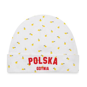 GDYNIA Polska Polen - Baby Premium Organic Mütze - Weiß/Zitronengelb - Vorne