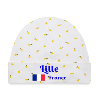 Lille Frankreich - Stilvolle Drucke - Baby Premium Organic Mütze - Weiß/Zitronengelb - Vorne