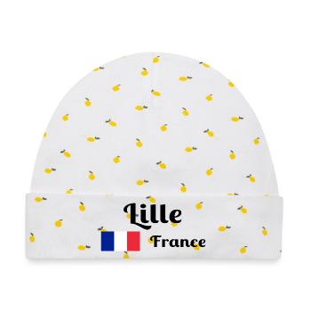 Lille Frankreich - Stilvolle Drucke - Baby Premium Organic Mütze - Weiß/Zitronengelb - Vorne
