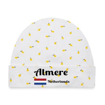 Almere Niederlande - Stilvolle Drucke - Baby Premium Organic Mütze - Weiß/Zitronengelb - Vorne