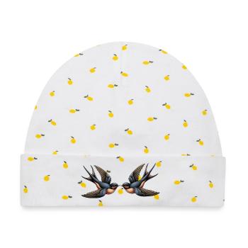Schwalben – Rockabilly - Baby Premium Organic Mütze - Weiß/Zitronengelb - Vorne