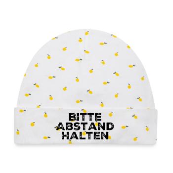 Bitte Abstand Halten Corona Krise Hinweis - Baby Premium Organic Mütze - Weiß/Zitronengelb - Vorne