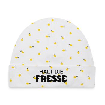 Halt die Fresse - Cooler Spruch - Baby Premium Organic Mütze - Weiß/Zitronengelb - Vorne
