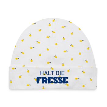 Halt die Fresse - Cooler Spruch - Baby Premium Organic Mütze - Weiß/Zitronengelb - Vorne