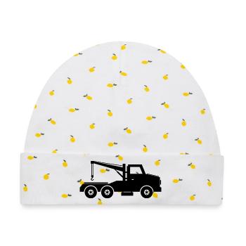 Abschleppwagen - Baby Premium Organic Mütze - Weiß/Zitronengelb - Vorne