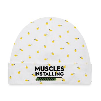 Muscles Installing Fortschrittsbalken Fitness Gym - Baby Premium Organic Mütze - Weiß/Zitronengelb - Vorne