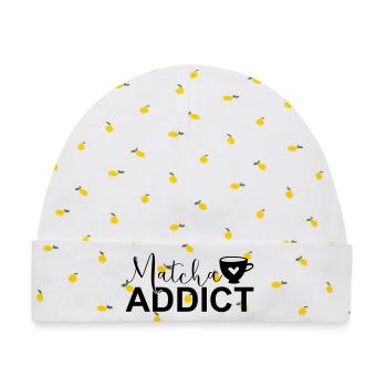 Matcha Addict SVG – Matcha Lover Design - Baby Premium Organic Mütze - Weiß/Zitronengelb - Vorne