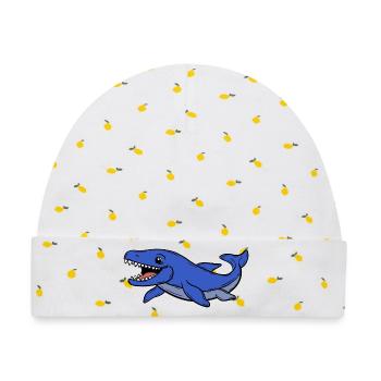 Dino - Baby Premium Organic Mütze - Weiß/Zitronengelb - Vorne