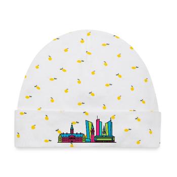 Die Haager Stadtsilhouette Binnenhof Moderne Linienkunst - Baby Premium Organic Mütze - Weiß/Zitronengelb - Vorne