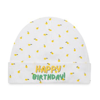 Happy Birthday - Baby Premium Organic Mütze - Weiß/Zitronengelb - Vorne