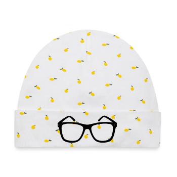 Brille - Baby Premium Organic Mütze - Weiß/Zitronengelb - Vorne
