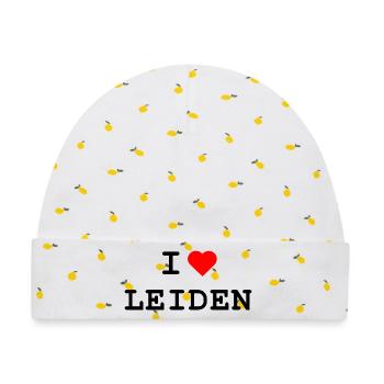 Ich liebe Leiden - I love Leiden - Baby Premium Organic Mütze - Weiß/Zitronengelb - Vorne