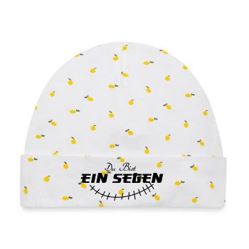 SEGEN – Spirituelles Statement Mode - Baby Premium Organic Mütze - Weiß/Zitronengelb - Vorne