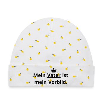 Papa Vorbild: Mein Held im Leben. - Baby Premium Organic Mütze - Weiß/Zitronengelb - Vorne