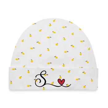 Buchstabe S Monogramm mit Herz - Baby Premium Organic Mütze - Weiß/Zitronengelb - Vorne