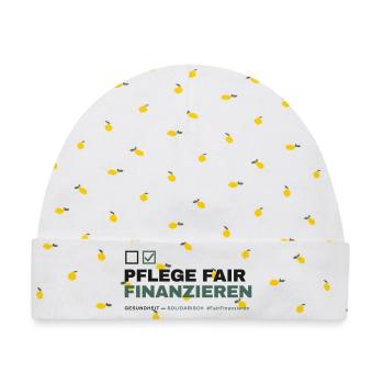 PFLEGE FAIR FINANZIEREN — (Fair Finanzieren) - Baby Premium Organic Mütze - Weiß/Zitronengelb - Vorne