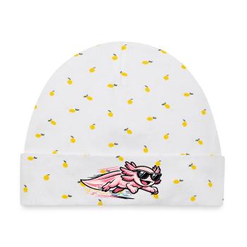 Pinkes Axolotl mit Sonnenbrille - Baby Premium Organic Mütze - Weiß/Zitronengelb - Vorne