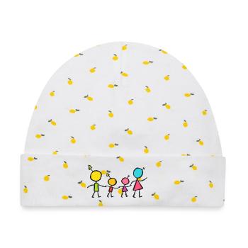 Glückliche kleine Familie – Buntes Strichmännchen-Design - Baby Premium Organic Mütze - Weiß/Zitronengelb - Vorne