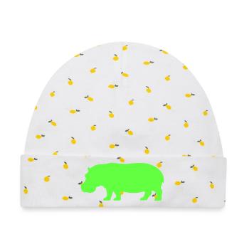 Nilpferd  Silhouette Leuchtend Grün - Baby Premium Organic Mütze - Weiß/Zitronengelb - Vorne