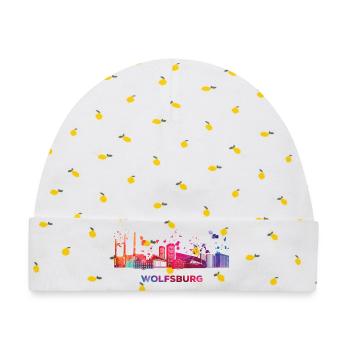 Wolfsburger Skyline Wolfsburg - Baby Premium Organic Mütze - Weiß/Zitronengelb - Vorne