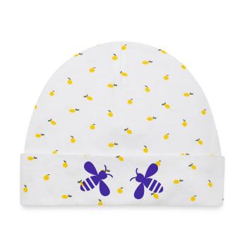 Zwei symmetrie Bienen in Lila - Baby Premium Organic Mütze - Weiß/Zitronengelb - Vorne