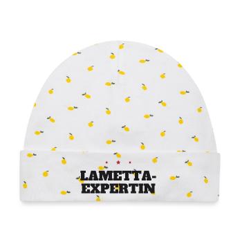 Lametta-Expertin – Weihnachtsspruch - Baby Premium Organic Mütze - Weiß/Zitronengelb - Vorne
