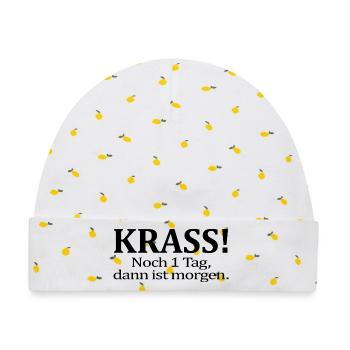 Noch 1 Tag dann ist morgen Lustiger Spruch Humor - Baby Premium Organic Mütze - Weiß/Zitronengelb - Vorne