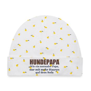 Hundepapa – Wie ein normaler Papa - Baby Premium Organic Mütze - Weiß/Zitronengelb - Vorne