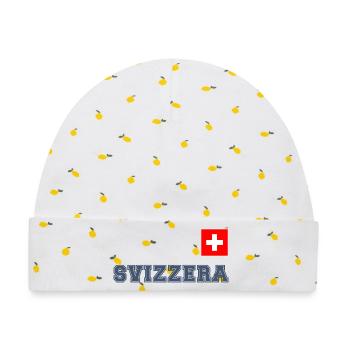 SVIZZERA - SCHWEIZ Trikot Look - mit Fahne Flagge - Baby Premium Organic Mütze - Weiß/Zitronengelb - Vorne