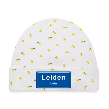 Leiden Ortsschild - Baby Premium Organic Mütze - Weiß/Zitronengelb - Vorne