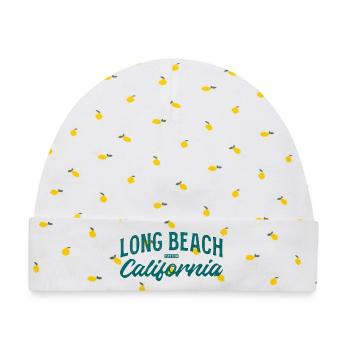 Long Beach California Vintage Script - Baby Premium Organic Mütze - Weiß/Zitronengelb - Vorne