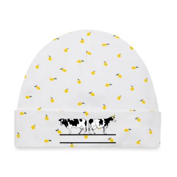 Schwarzweißes Kuhmonogramm - Baby Premium Organic Mütze - Weiß/Zitronengelb - Vorne