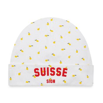 SION Suisse Switzerland Schweiz - Baby Premium Organic Mütze - Weiß/Zitronengelb - Vorne