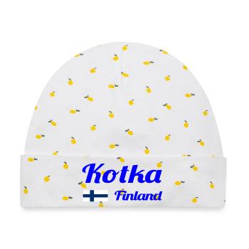 Kotka Finland - Stylische Prints - Baby Premium Organic Mütze - Weiß/Zitronengelb - Vorne