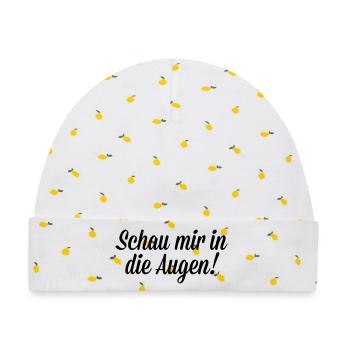 Schau mir in die Augen - Baby Premium Organic Mütze - Weiß/Zitronengelb - Vorne