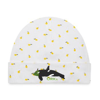 Humorvoller Orca - Baby Premium Organic Mütze - Weiß/Zitronengelb - Vorne