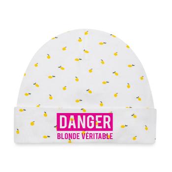 T-Shirt-Frau Humor Gefahr Blondine real - Baby Premium Organic Mütze - Weiß/Zitronengelb - Vorne