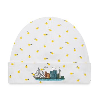 Rotterdam Stadtsilhouette mit Brücke und Tower - Baby Premium Organic Mütze - Weiß/Zitronengelb - Vorne