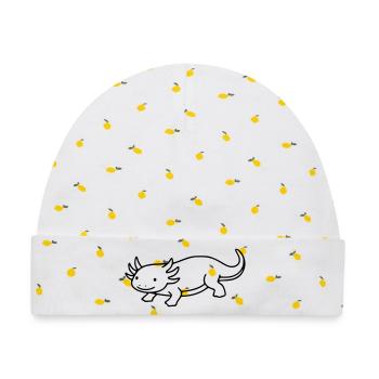 Axolotl Strichzeichnung | Minimalistischer Lurch - Baby Premium Organic Mütze - Weiß/Zitronengelb - Vorne